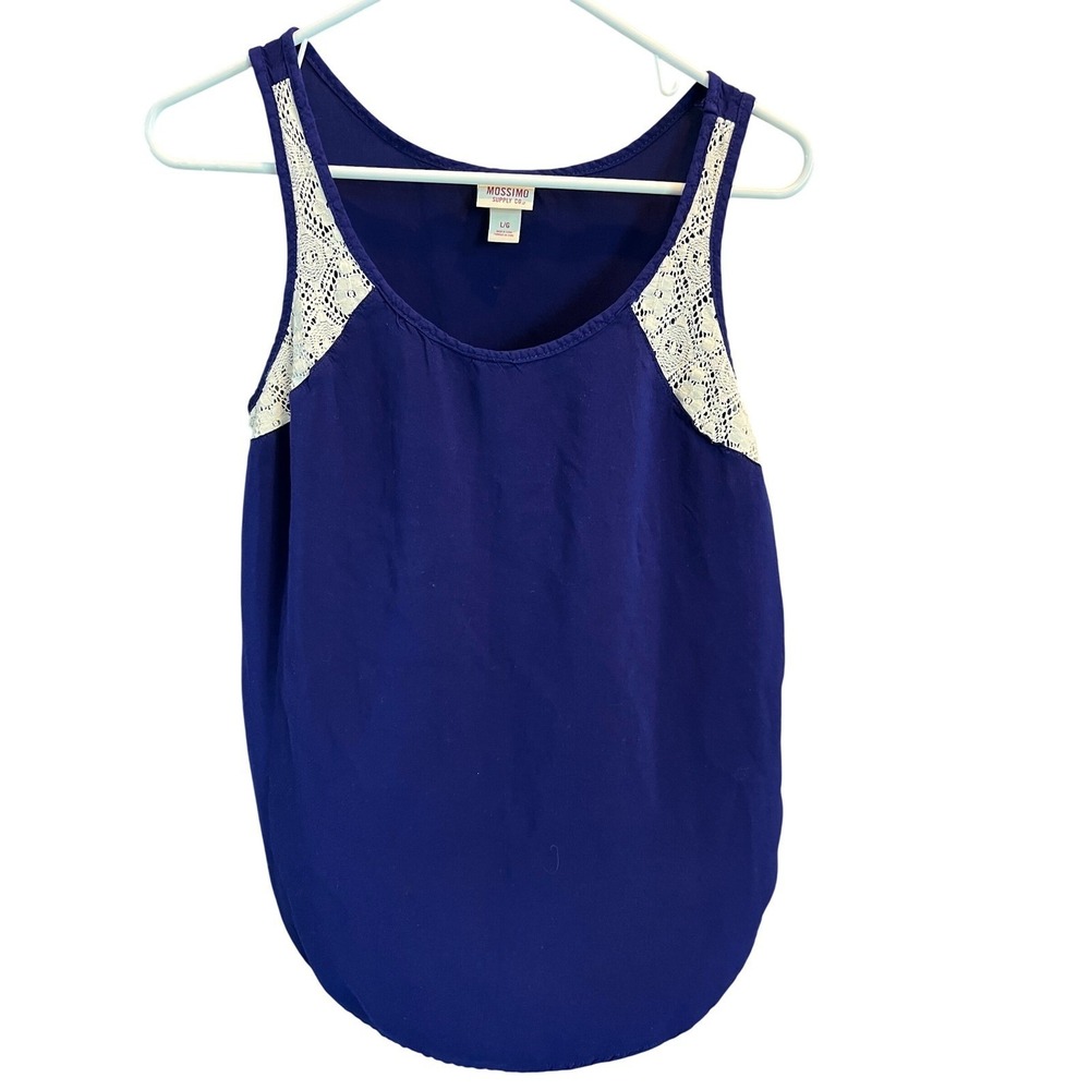 Mossimo Supply Co Womens Royal Blue Lace Accent Rayon Tank Top Size Large L/G
